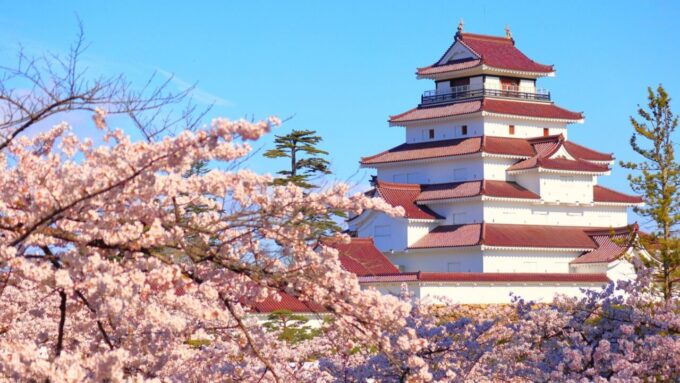 鶴ヶ城（会津若松城）と桜